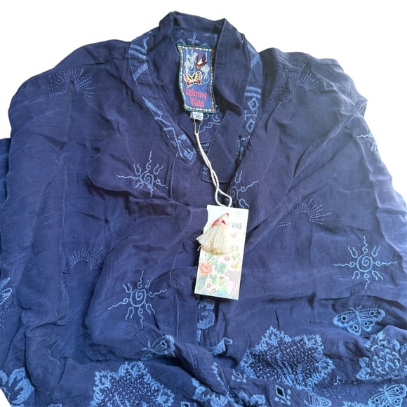 Johnny Was button down blue blouse in In Firefly Glow Navy NEW - Picture 10 of 10